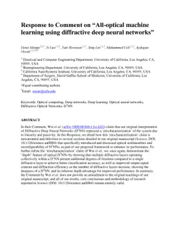 Response to Comment on "All-optical machine learning using diffractive
  deep neural networks"