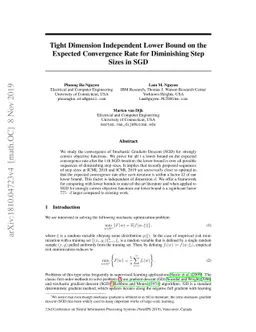 Tight Dimension Independent Lower Bound on the Expected Convergence Rate
  for Diminishing Step Sizes in SGD
