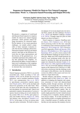 Sequence-to-Sequence Models for Data-to-Text Natural Language
  Generation: Word- vs. Character-based Processing and Output Diversity