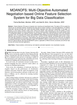 MOANOFS: Multi-Objective Automated Negotiation based Online Feature
  Selection System for Big Data Classification