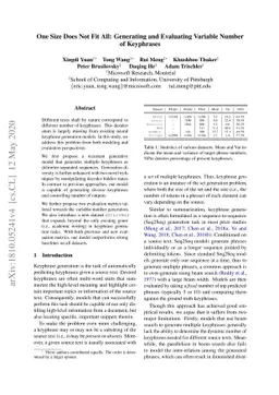 One Size Does Not Fit All: Generating and Evaluating Variable Number of
  Keyphrases