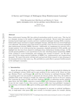 A Survey and Critique of Multiagent Deep Reinforcement Learning