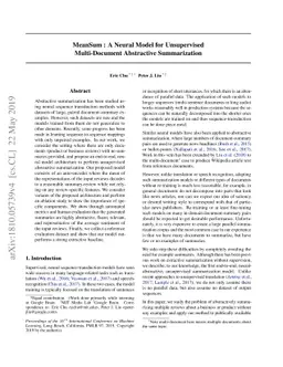 MeanSum: A Neural Model for Unsupervised Multi-document Abstractive
  Summarization