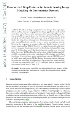Unsupervised Deep Features for Remote Sensing Image Matching via
  Discriminator Network
