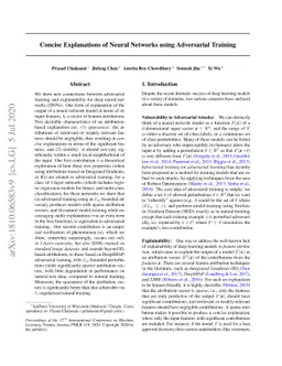 Concise Explanations of Neural Networks using Adversarial Training