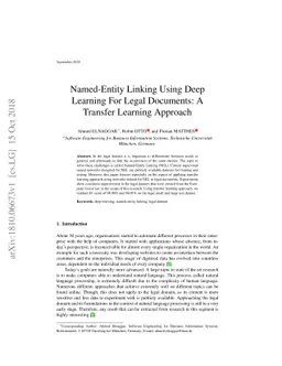 Named-Entity Linking Using Deep Learning For Legal Documents: A Transfer
  Learning Approach