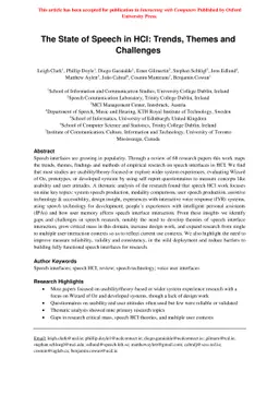 The State of Speech in HCI: Trends, Themes and Challenges