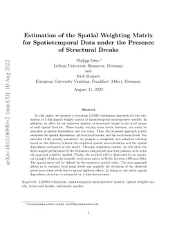 Estimation of the Spatial Weighting Matrix for Spatiotemporal Data under
  the Presence of Structural Breaks