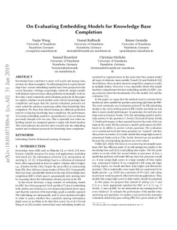 On Evaluating Embedding Models for Knowledge Base Completion