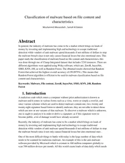 Classification of malware based on file content and characteristics