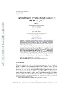 Optimal locally private estimation under $\ell_p$ loss for $1\le p\le 2$