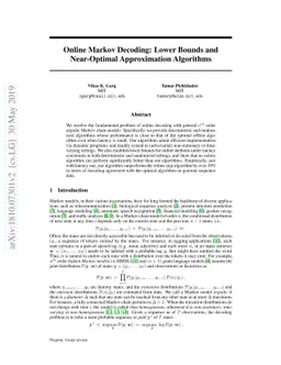Online Markov Decoding: Lower Bounds and Near-Optimal Approximation
  Algorithms