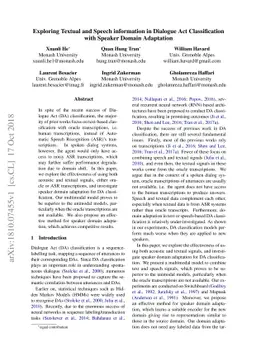 Exploring Textual and Speech information in Dialogue Act Classification
  with Speaker Domain Adaptation