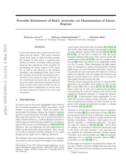 Provable Robustness of ReLU networks via Maximization of Linear Regions