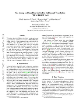 Fine-tuning on Clean Data for End-to-End Speech Translation: FBK @ IWSLT
  2018