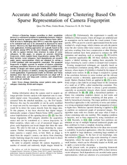Accurate and Scalable Image Clustering Based On Sparse Representation of
  Camera Fingerprint