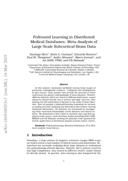 Federated Learning in Distributed Medical Databases: Meta-Analysis of Large-Scale Subcortical Brain Data