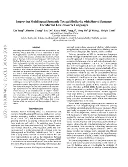 Improving Multilingual Semantic Textual Similarity with Shared Sentence
  Encoder for Low-resource Languages