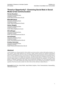 Threat or Opportunity? - Examining Social Bots in Social Media Crisis
  Communication