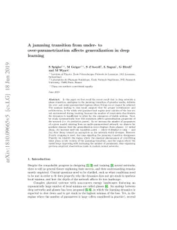 A jamming transition from under- to over-parametrization affects loss
  landscape and generalization