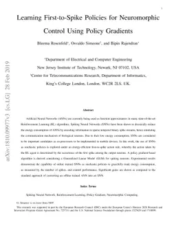 Learning First-to-Spike Policies for Neuromorphic Control Using Policy
  Gradients