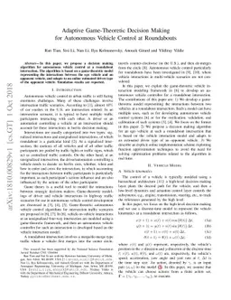 Adaptive Game-Theoretic Decision Making for Autonomous Vehicle Control
  at Roundabouts