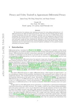 Privacy and Utility Tradeoff in Approximate Differential Privacy