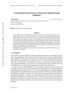 A Generalized Neyman-Pearson Criterion for Optimal Domain Adaptation