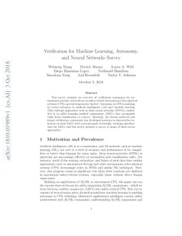 Verification for Machine Learning, Autonomy, and Neural Networks Survey