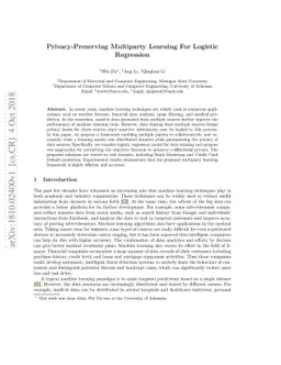 Privacy-Preserving Multiparty Learning For Logistic Regression