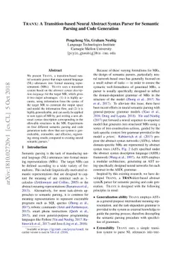 TRANX: A Transition-based Neural Abstract Syntax Parser for Semantic
  Parsing and Code Generation