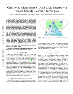 Classifying Multi-channel UWB SAR Imagery via Tensor Sparsity Learning
  Techniques