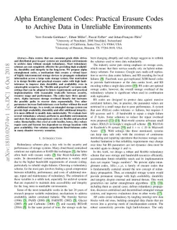 Alpha Entanglement Codes: Practical Erasure Codes to Archive Data in
  Unreliable Environments