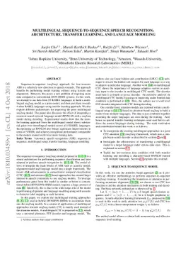 Multilingual sequence-to-sequence speech recognition: architecture,
  transfer learning, and language modeling