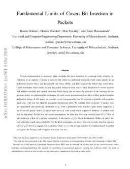 Fundamental Limits of Covert Bit Insertion in Packets