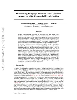 Overcoming Language Priors in Visual Question Answering with Adversarial
  Regularization
