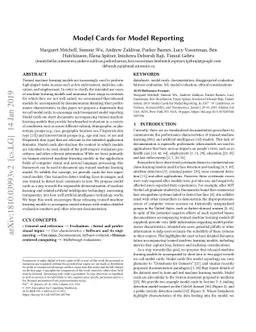 Model Cards for Model Reporting
