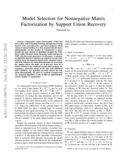 Model Selection for Nonnegative Matrix Factorization by Support Union
  Recovery