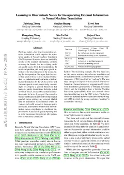 Learning to Discriminate Noises for Incorporating External Information
  in Neural Machine Translation
