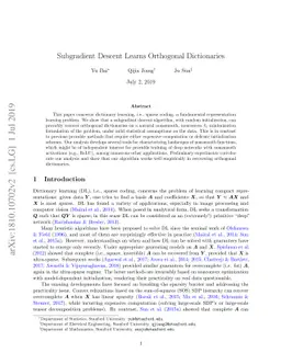 Subgradient Descent Learns Orthogonal Dictionaries