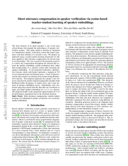 Short utterance compensation in speaker verification via cosine-based
  teacher-student learning of speaker embeddings
