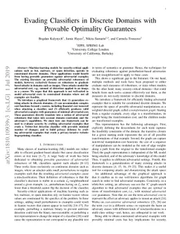 Evading classifiers in discrete domains with provable optimality
  guarantees