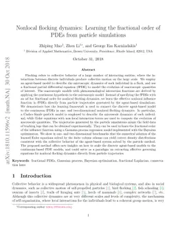 Nonlocal flocking dynamics: Learning the fractional order of PDEs from
  particle simulations