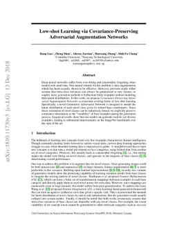 Low-shot Learning via Covariance-Preserving Adversarial Augmentation
  Networks