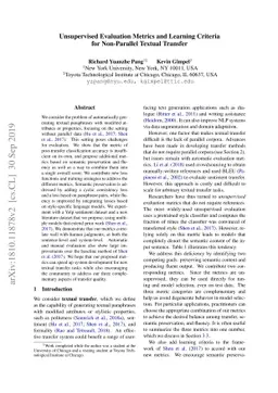 Unsupervised Evaluation Metrics and Learning Criteria for Non-Parallel
  Textual Transfer