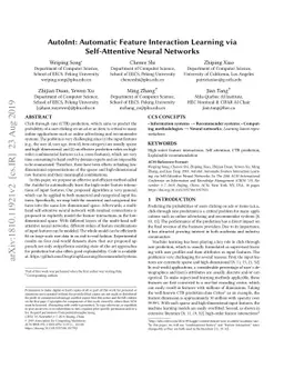 AutoInt: Automatic Feature Interaction Learning via Self-Attentive
  Neural Networks