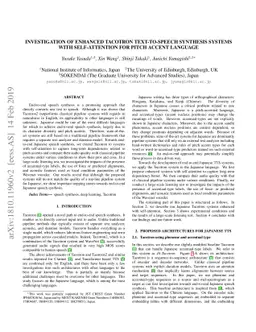 Investigation of enhanced Tacotron text-to-speech synthesis systems with
  self-attention for pitch accent language