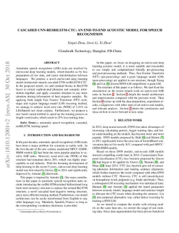 Cascaded CNN-resBiLSTM-CTC: An End-to-End Acoustic Model For Speech
  Recognition
