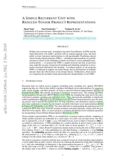 A Simple Recurrent Unit with Reduced Tensor Product Representations