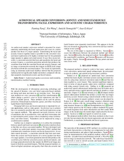 Audiovisual speaker conversion: jointly and simultaneously transforming
  facial expression and acoustic characteristics